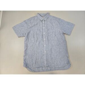La Paz Mens XL Blue White Striped 100% Linen Short Sleeve Button Down Shirt